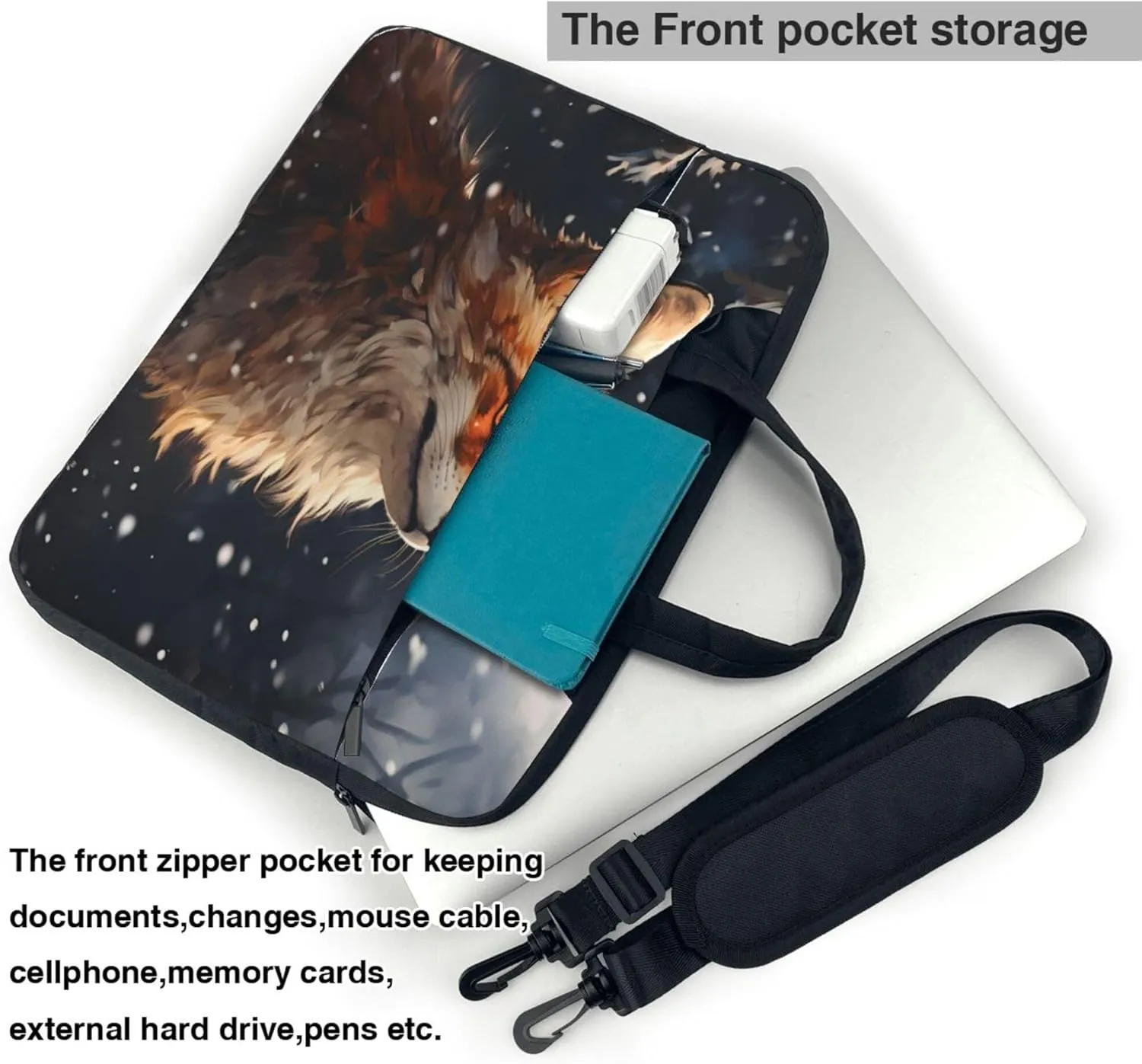Forest Fox Snowflake Laptop Shoulder Bag for Women, Laptop Sleeve Case Durable Computer Bag