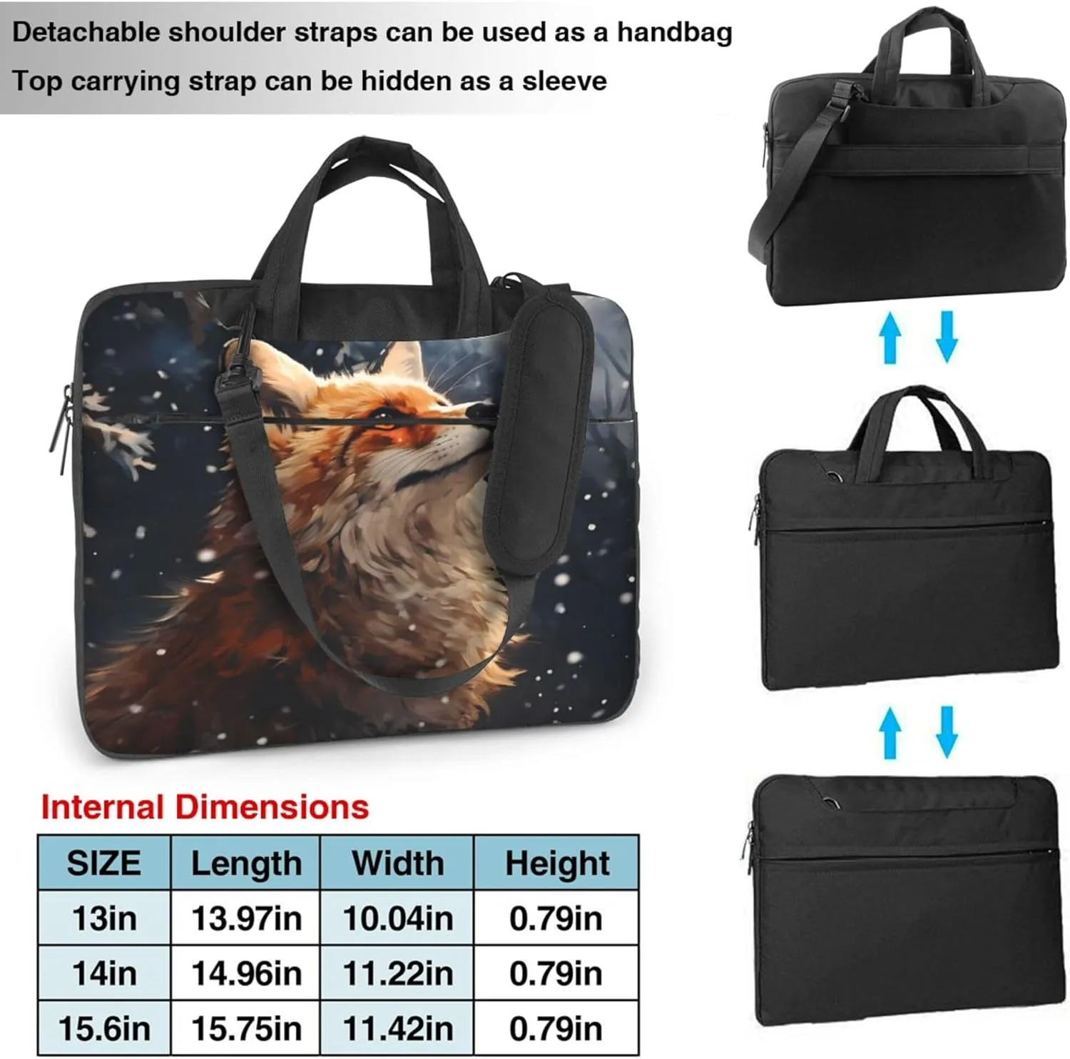 Forest Fox Snowflake Laptop Shoulder Bag for Women, Laptop Sleeve Case Durable Computer Bag