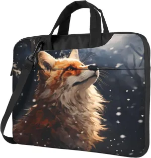 Forest Fox Snowflake Laptop Shoulder Bag for Women, Laptop Sleeve Case Durable Computer Bag