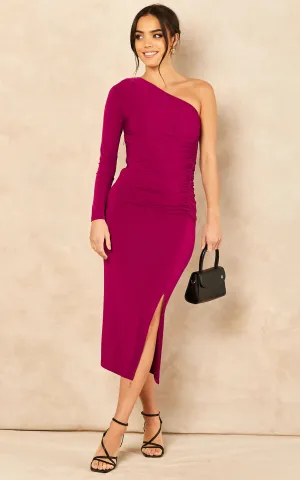 Fuchsia Flair One-Shoulder Midi Dress