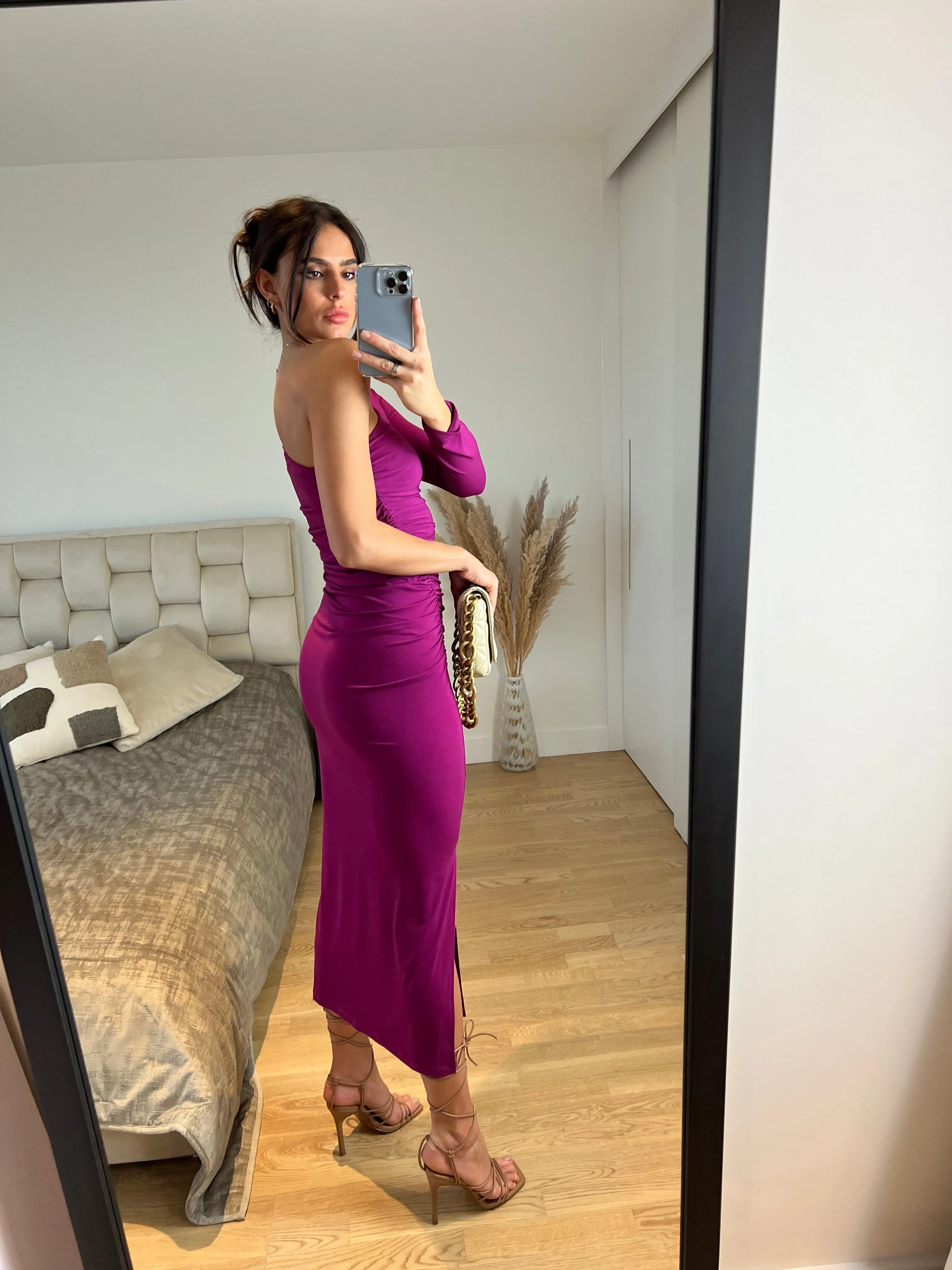 Fuchsia Flair One-Shoulder Midi Dress