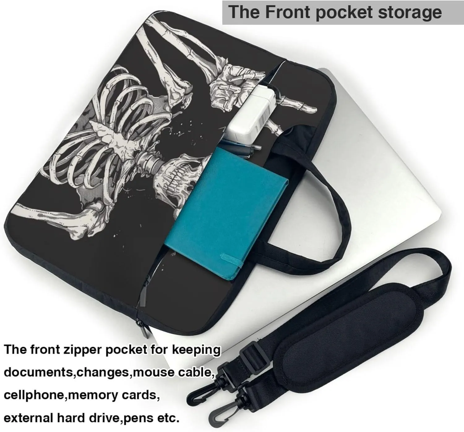 Funny Skull Laptop Shoulder Bag for Women, Skull Human Skeleton Laptop Sleeve Case Durable Computer Bag