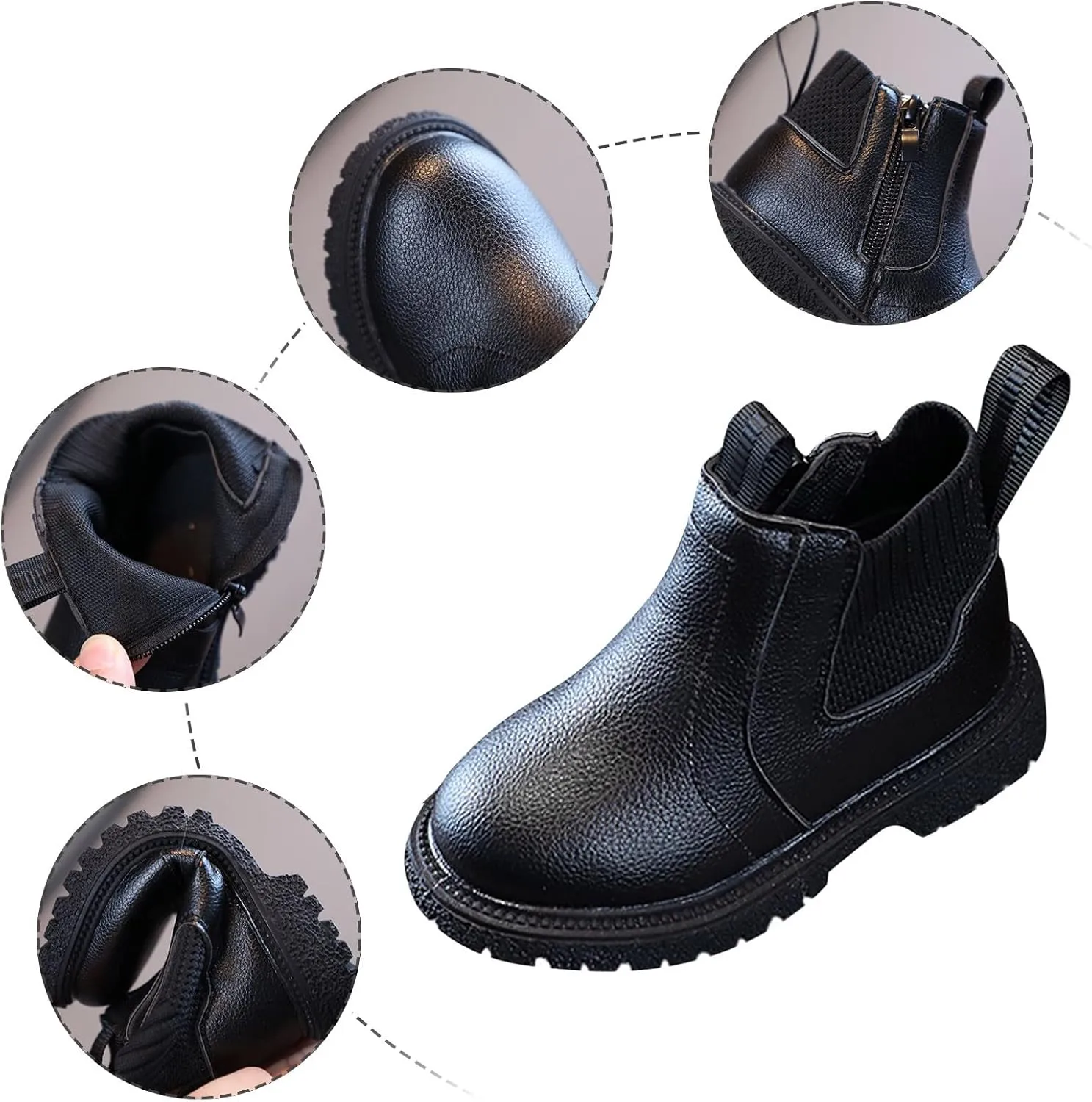 Girls Boys Children Ankle Boots Kids Low Heel Booties Fashion Side Zipper Short Flat Shoes Girls Rain Boots Size 10 (Black, 2.5-3 Years Toddler)