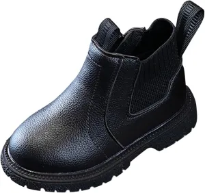 Girls Boys Children Ankle Boots Kids Low Heel Booties Fashion Side Zipper Short Flat Shoes Girls Rain Boots Size 10 (Black, 2.5-3 Years Toddler)