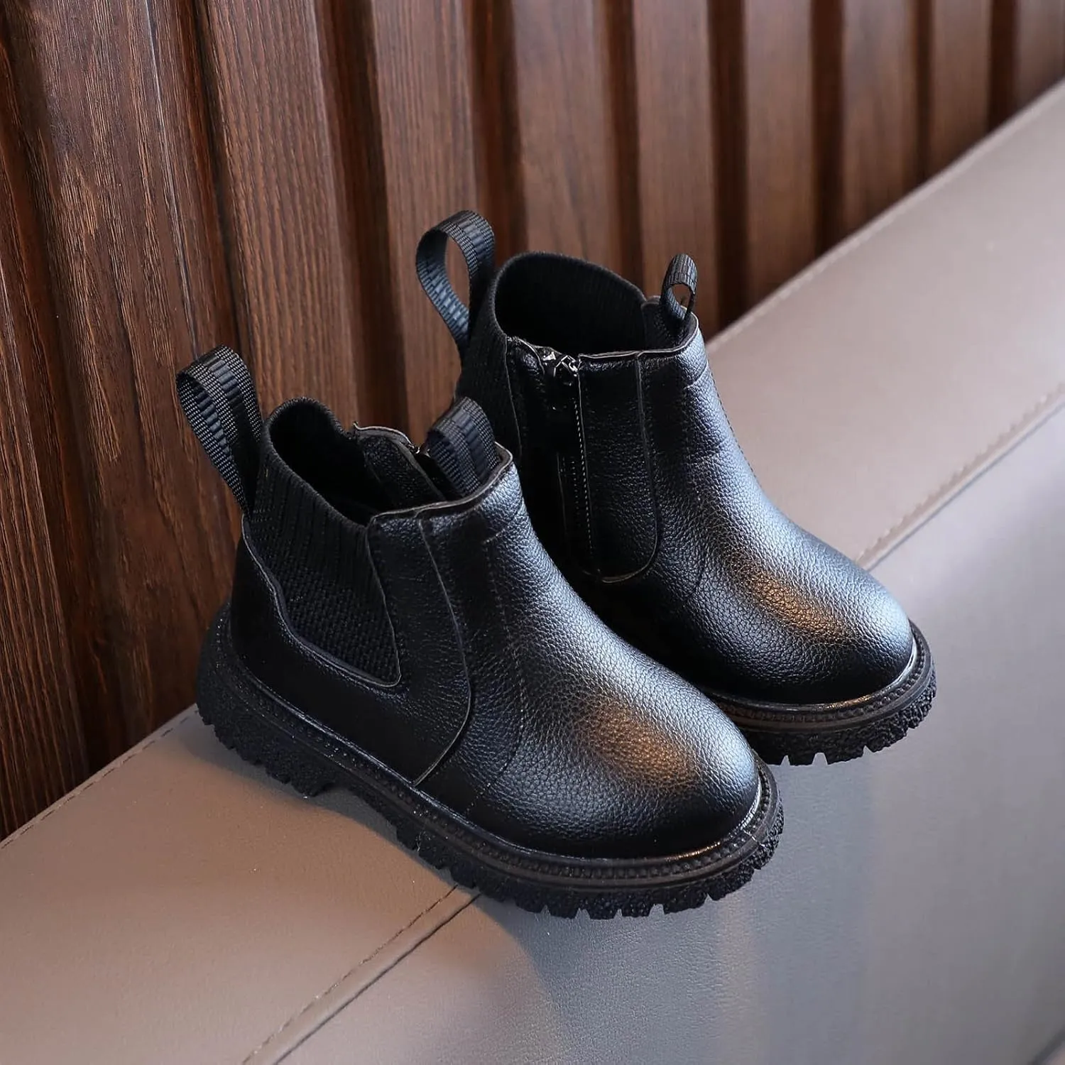 Girls Boys Children Ankle Boots Kids Low Heel Booties Fashion Side Zipper Short Flat Shoes Girls Rain Boots Size 10 (Black, 2.5-3 Years Toddler)