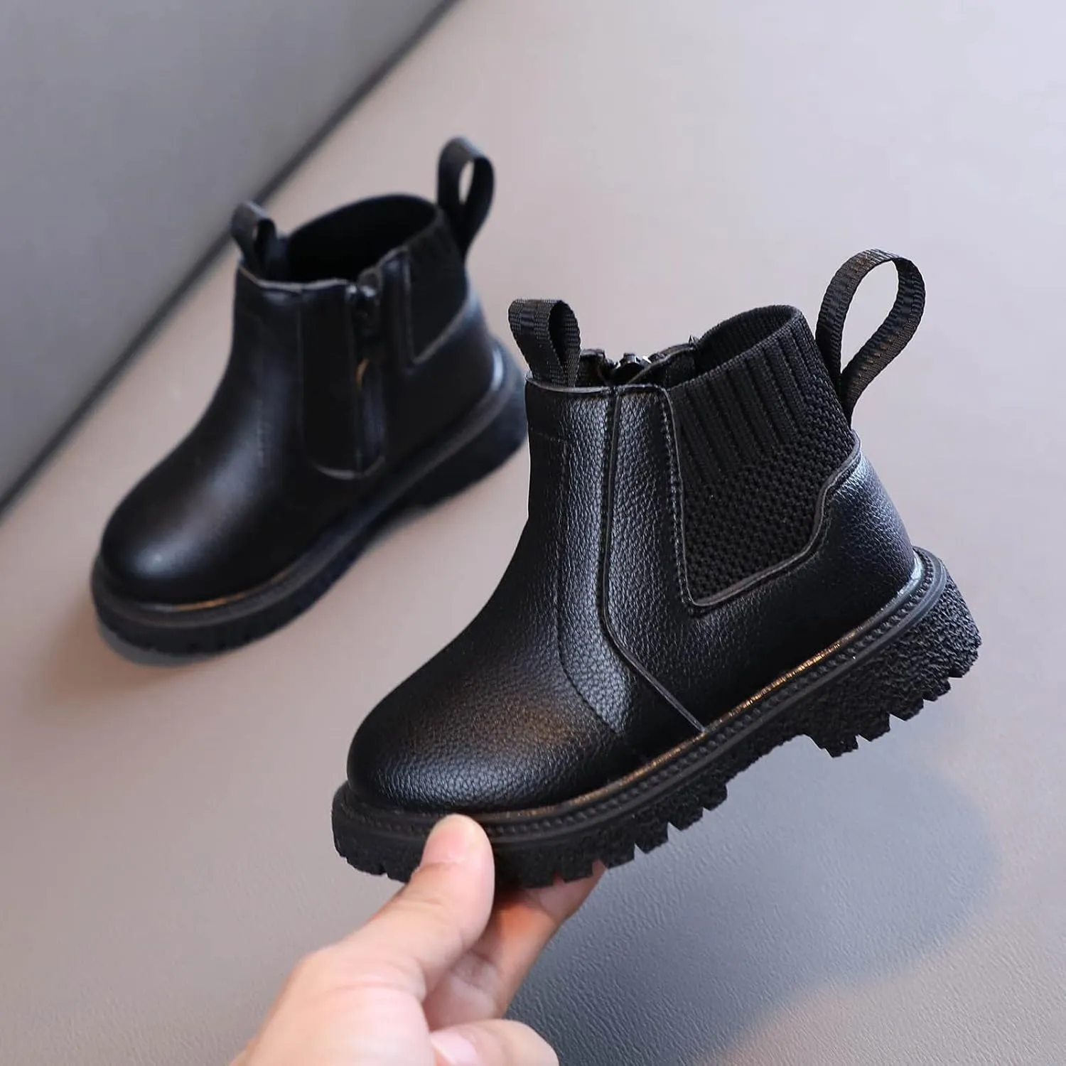 Girls Boys Children Ankle Boots Kids Low Heel Booties Fashion Side Zipper Short Flat Shoes Girls Rain Boots Size 10 (Black, 2.5-3 Years Toddler)