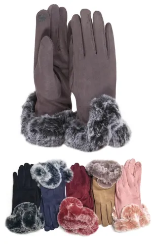 GOV0145 Solid Color Screen-Touch Gloves W/Fur Cuffs