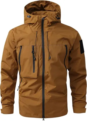Hiking Jacket Men Waterproof Lightweight Outdoor Jacket With Zipped Pocket Windproof Hooded Windbreaker Raincoat Unisex
