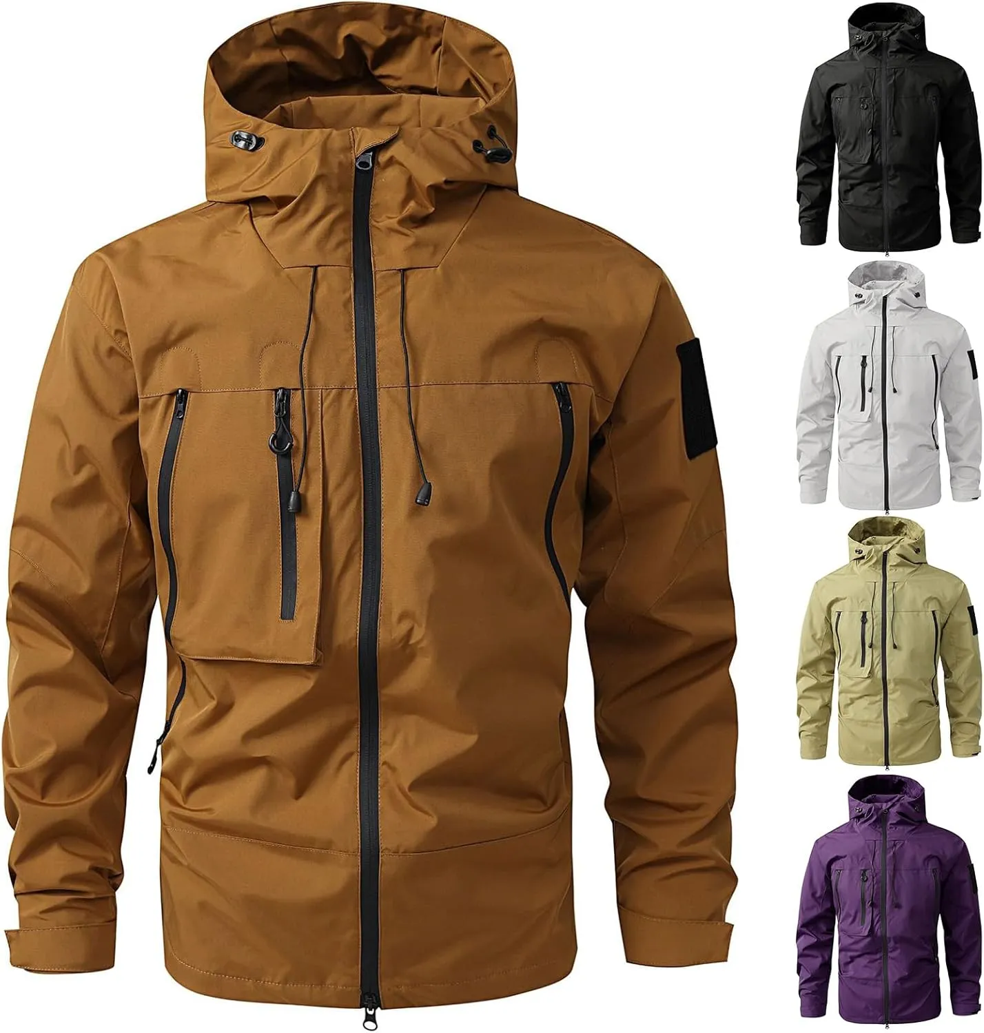 Hiking Jacket Men Waterproof Lightweight Outdoor Jacket With Zipped Pocket Windproof Hooded Windbreaker Raincoat Unisex