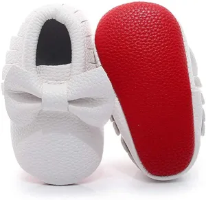 HONGTEYA Tassel Bow Baby Moccasins - Boys and Girls Shoes for Infants, Babies, Toddlers