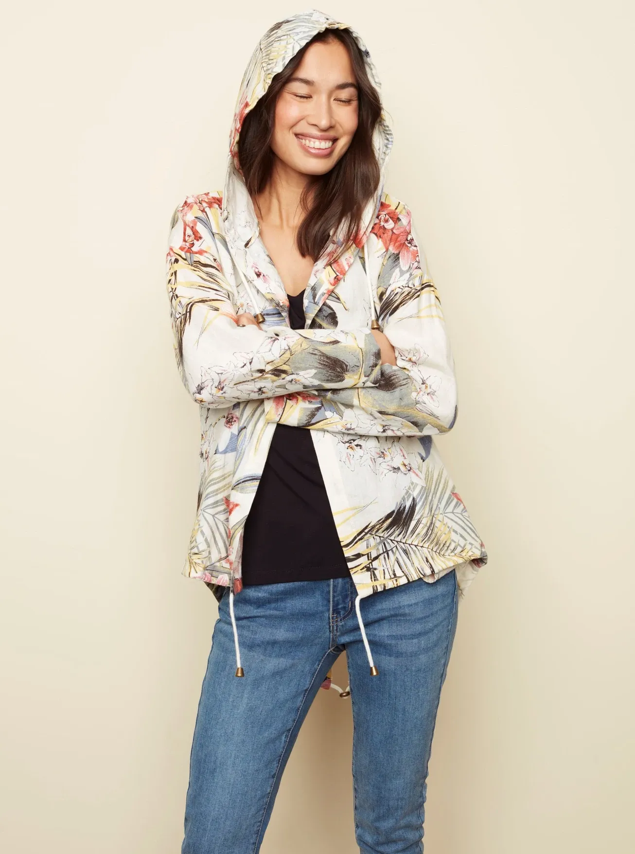 Hooded Duster With Roll Up Sleeve [Paprika-C6166]