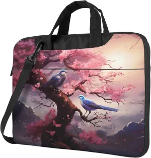 Hummingbird Flower Laptop Shoulder Bag for Women, Cherry Blossom Tree Laptop Sleeve Case Durable Computer Bag