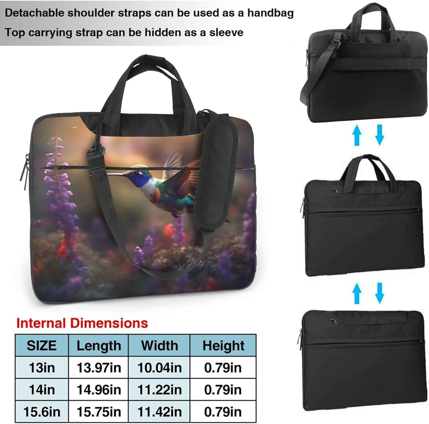 Hummingbird Lavender Flower Laptop Shoulder Bag for Women, Laptop Sleeve Case Durable Computer Bag