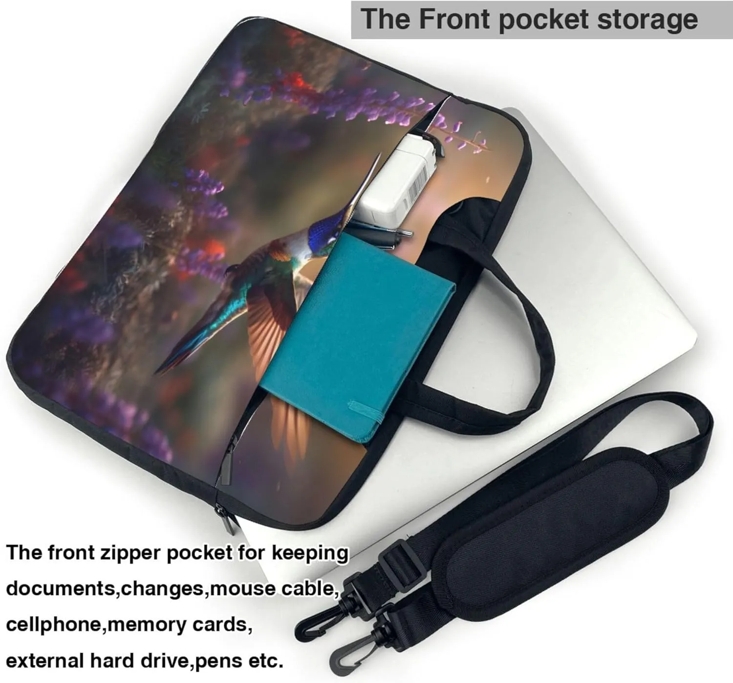 Hummingbird Lavender Flower Laptop Shoulder Bag for Women, Laptop Sleeve Case Durable Computer Bag