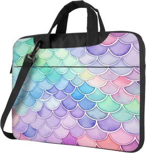 Ice Cream Colored Mermaid Scales Laptop Shoulder Bag for Women, Laptop Sleeve Case Durable Computer Bag