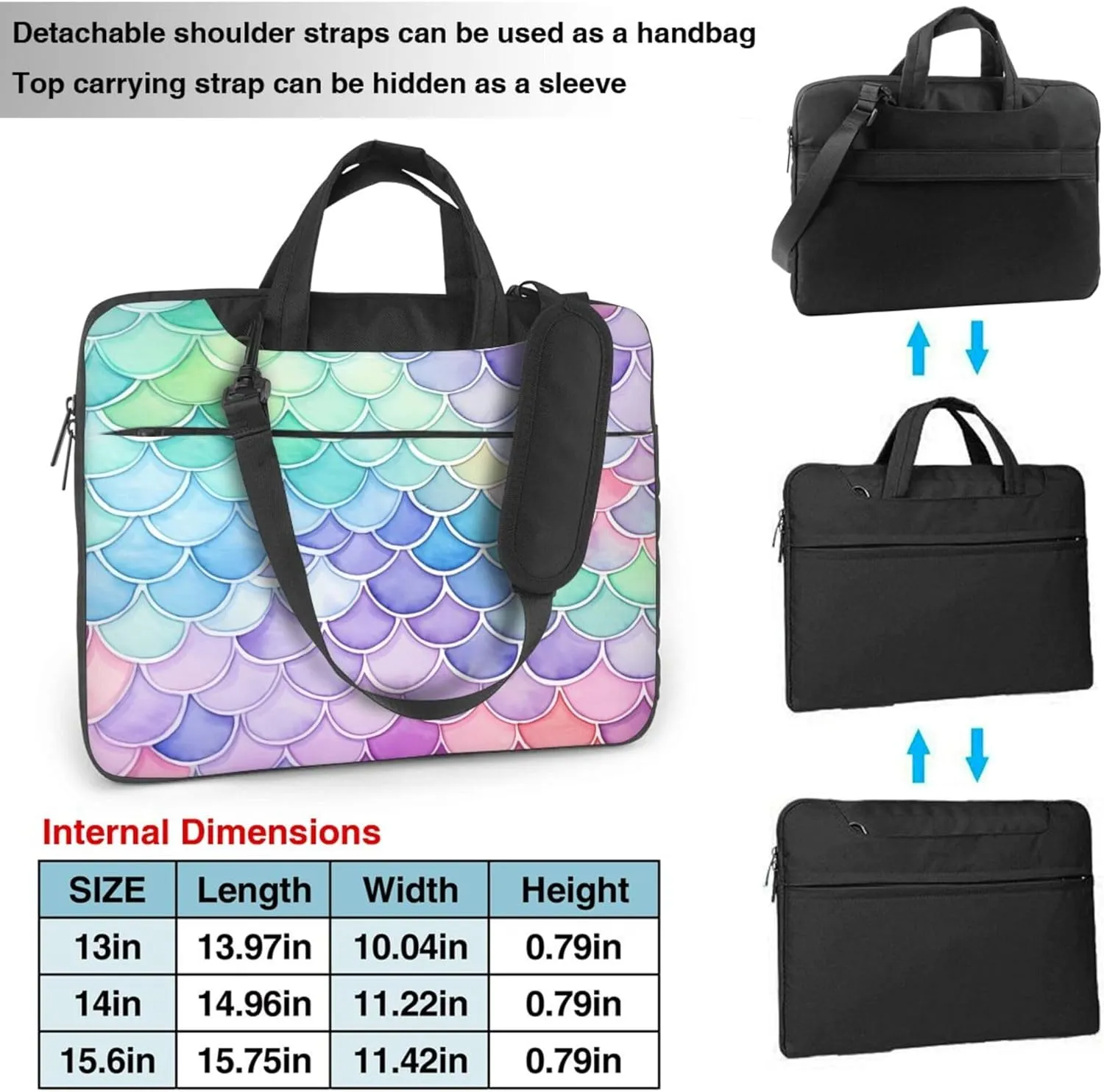 Ice Cream Colored Mermaid Scales Laptop Shoulder Bag for Women, Laptop Sleeve Case Durable Computer Bag