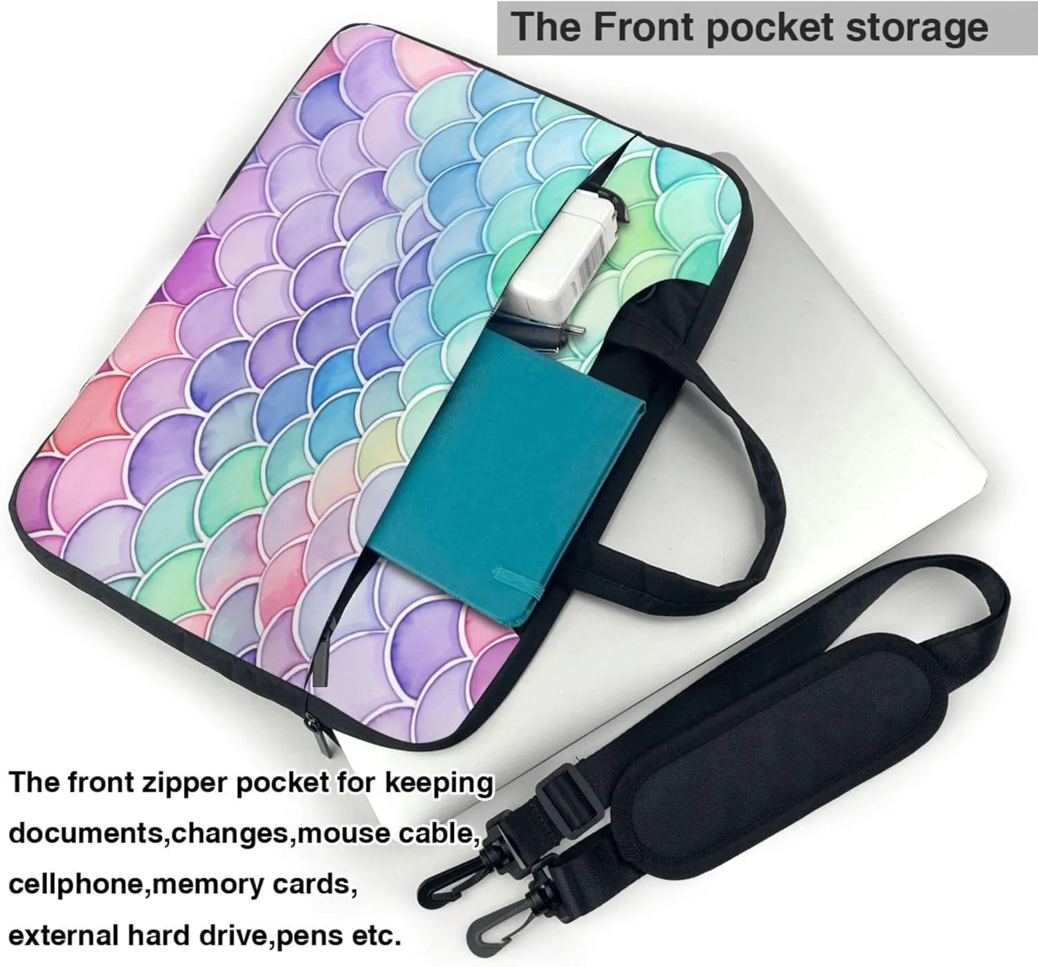 Ice Cream Colored Mermaid Scales Laptop Shoulder Bag for Women, Laptop Sleeve Case Durable Computer Bag