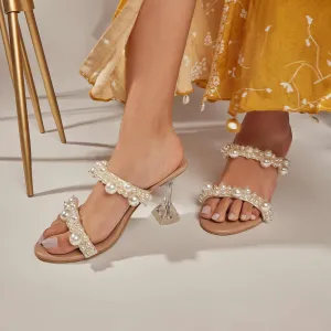 Iconic Dual Pearl Heels - Cream