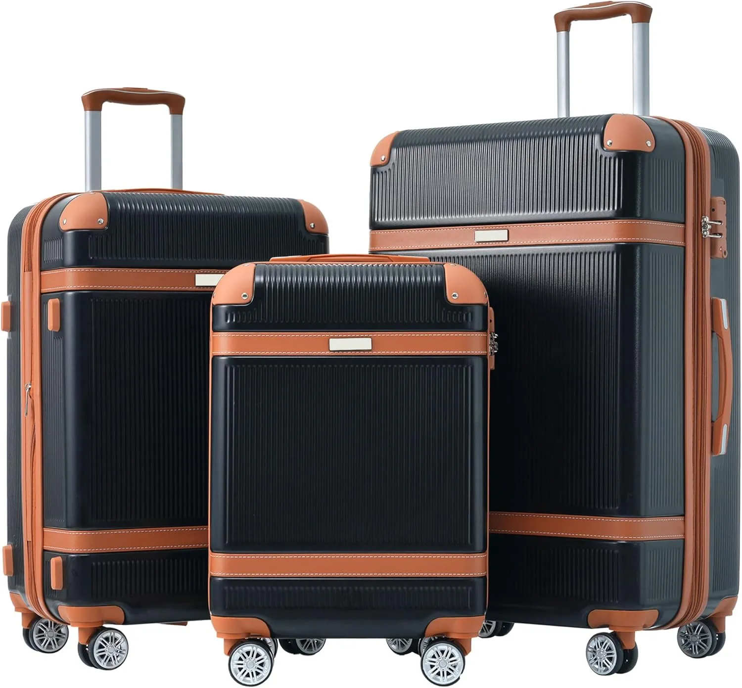 JCSD 3 Piece Durable Lightweight Hardshell Luggage Set with Double Spinner Wheels, Black 20'', 24'', 28''