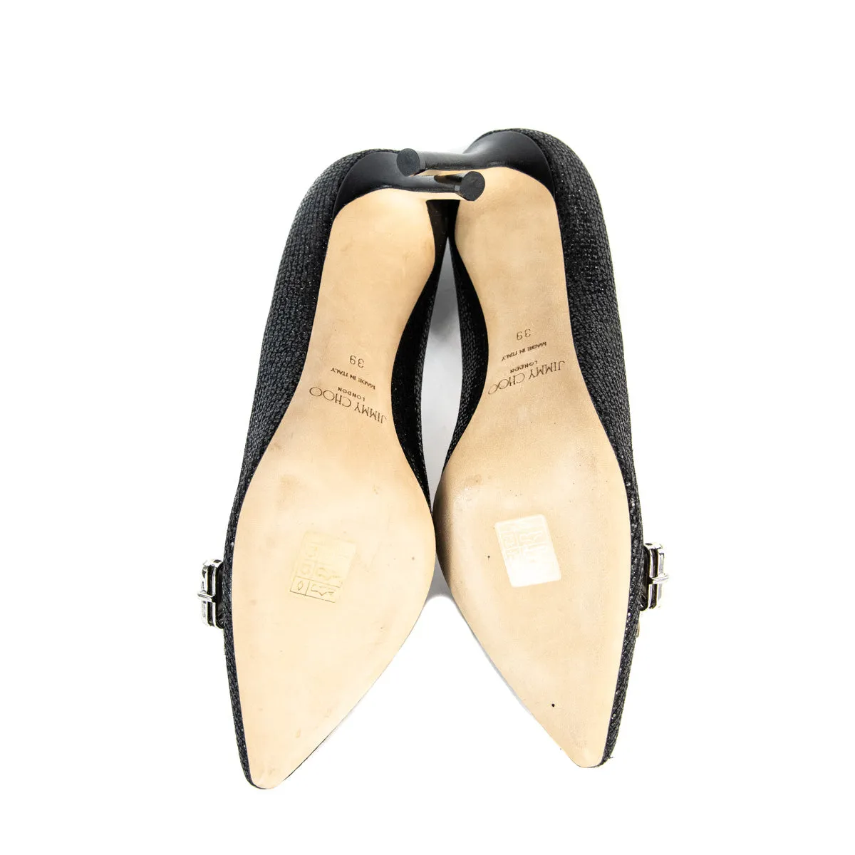 Jimmy Choo Black Glitter Jewel Embellished Pointed Toe Marvel 85 Pumps Size 9 | EU 39