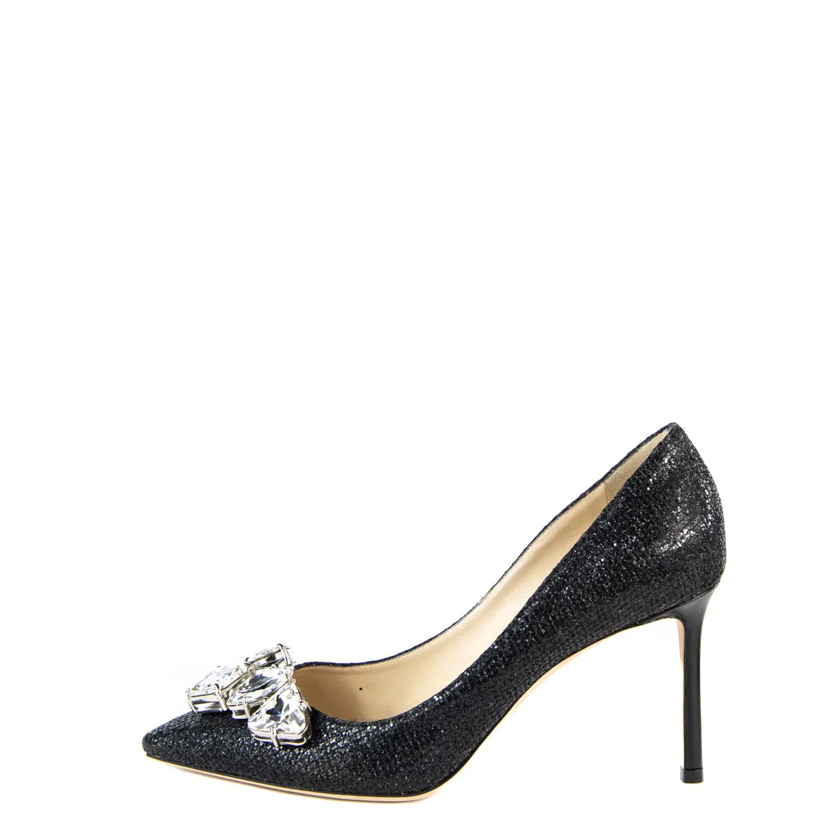 Jimmy Choo Black Glitter Jewel Embellished Pointed Toe Marvel 85 Pumps Size 9 | EU 39