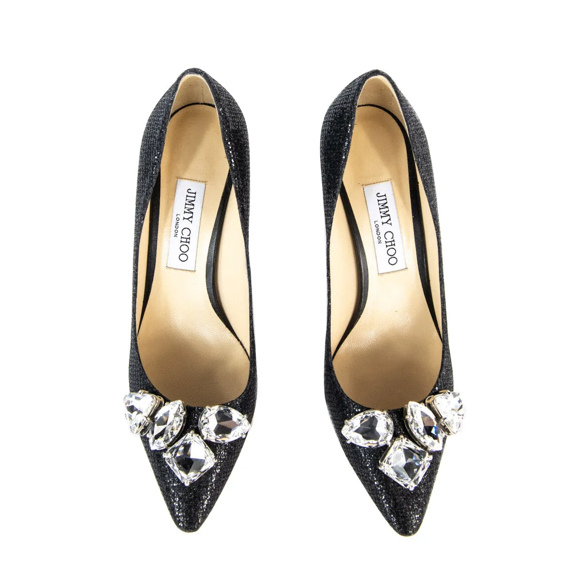 Jimmy Choo Black Glitter Jewel Embellished Pointed Toe Marvel 85 Pumps Size 9 | EU 39