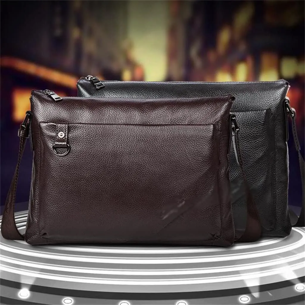 JSEIAJB Men's Cross Section Business Layer Cowhide Shoulder Bag Shoulder Crossbody Bag Cowhide Bag Leather Men's Bag(D)