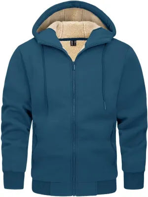 KEFITEVD Men's Hoodie Sweatshirt Winter Heavyweight Fleece Sherpa Lined Warm Jacket Full Zip Windproof Work Casual Jacket