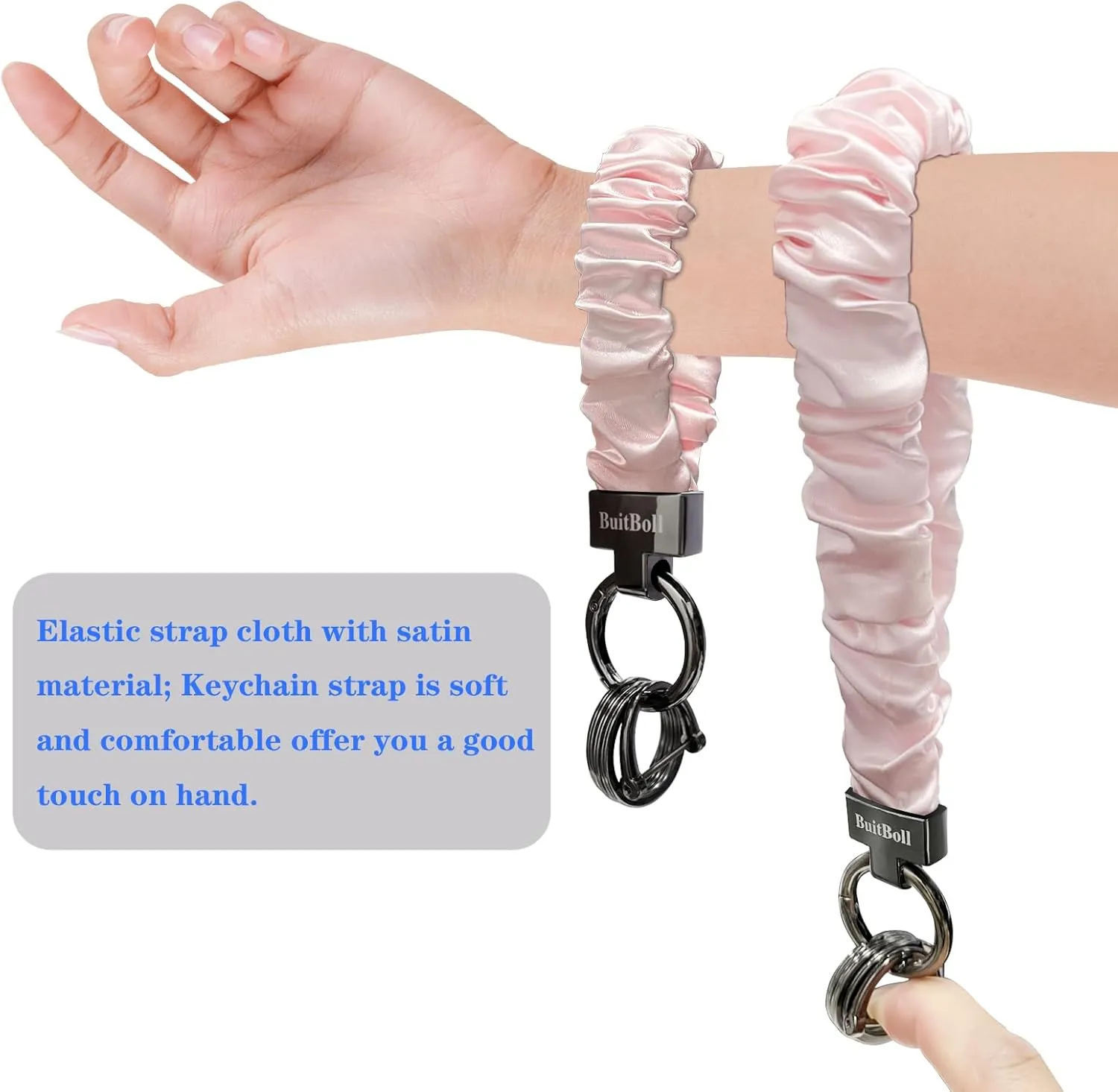 Keychain Wristlet, Stretchy Key Chain with D Key Ring Wrist Bracelet Key Strap for Women Girl Men