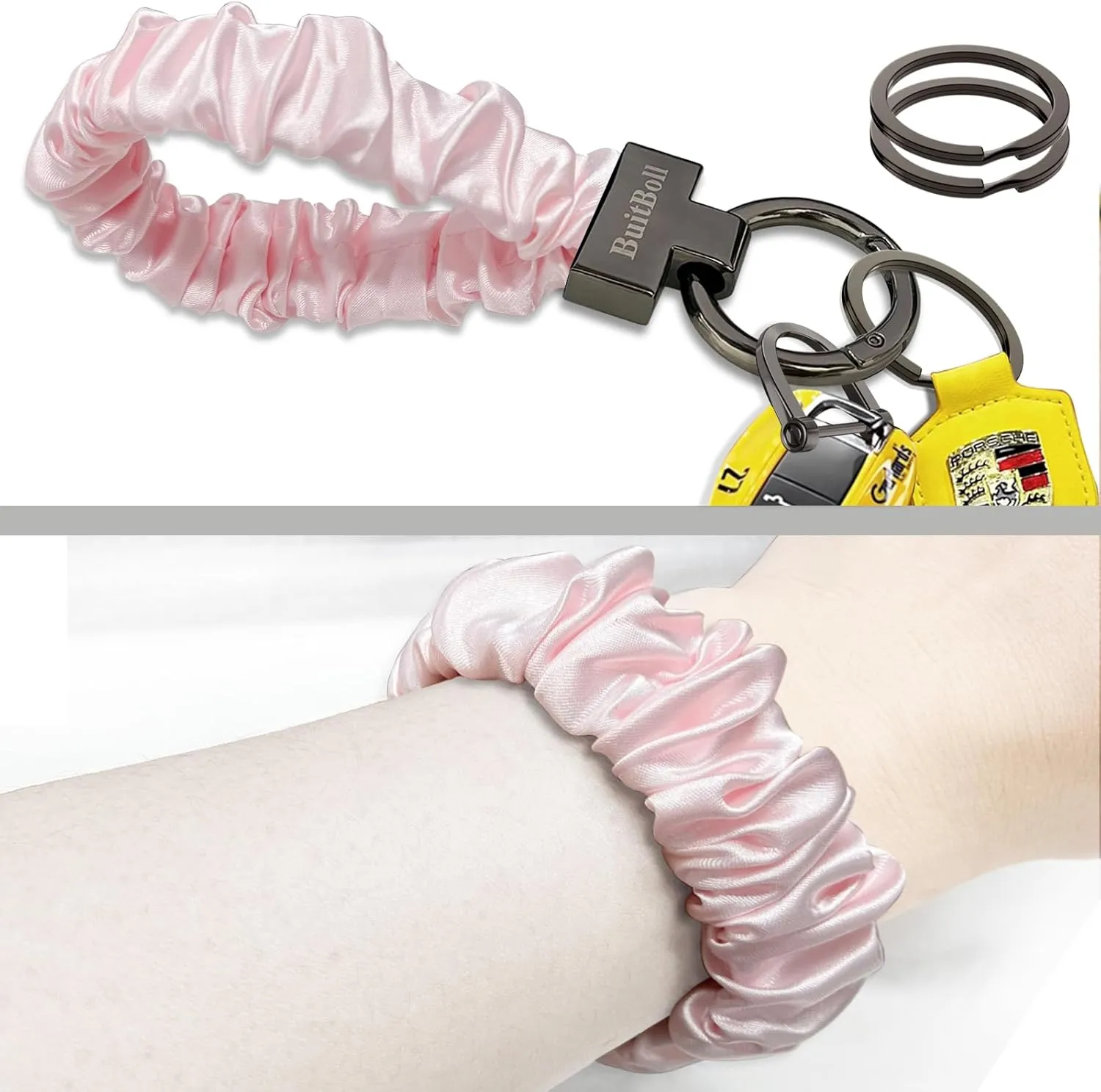 Keychain Wristlet, Stretchy Key Chain with D Key Ring Wrist Bracelet Key Strap for Women Girl Men