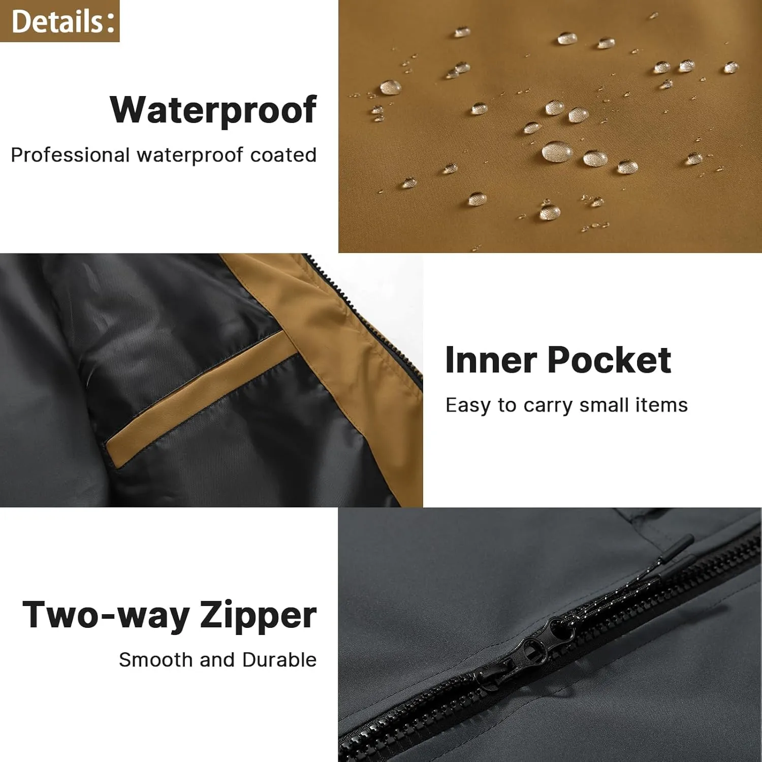 Lamgool Waterproof Jackets for Men Lightweight Rain Jacket Hooded Raincoat Zip Windbreaker for Running Hiking Travel