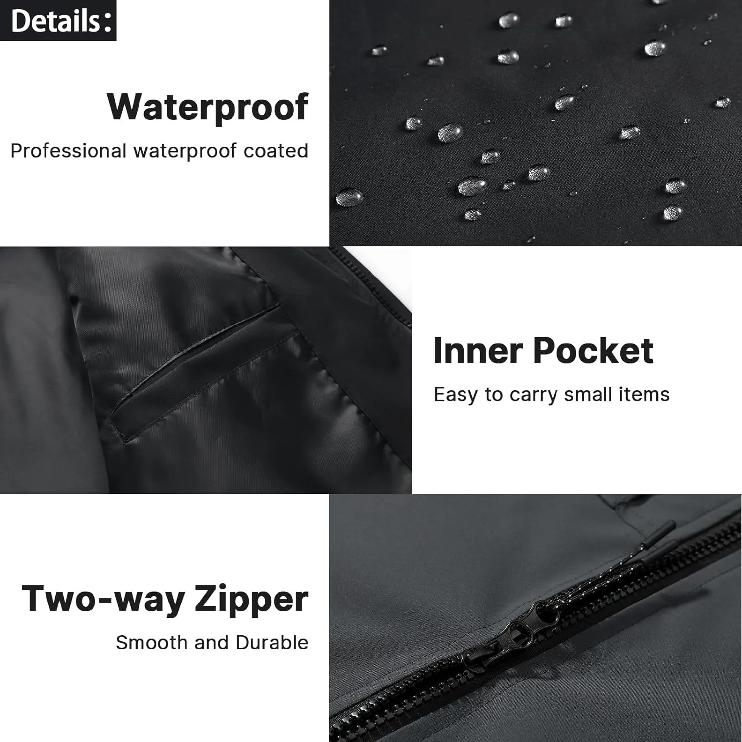 Lamgool Waterproof Jackets for Men Lightweight Rain Jacket Hooded Raincoat Zip Windbreaker for Running Hiking Travel