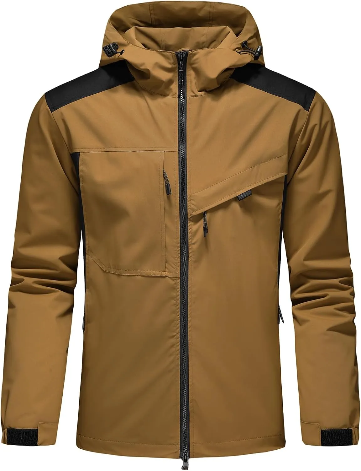 Lamgool Waterproof Jackets for Men Lightweight Rain Jacket Hooded Raincoat Zip Windbreaker for Running Hiking Travel