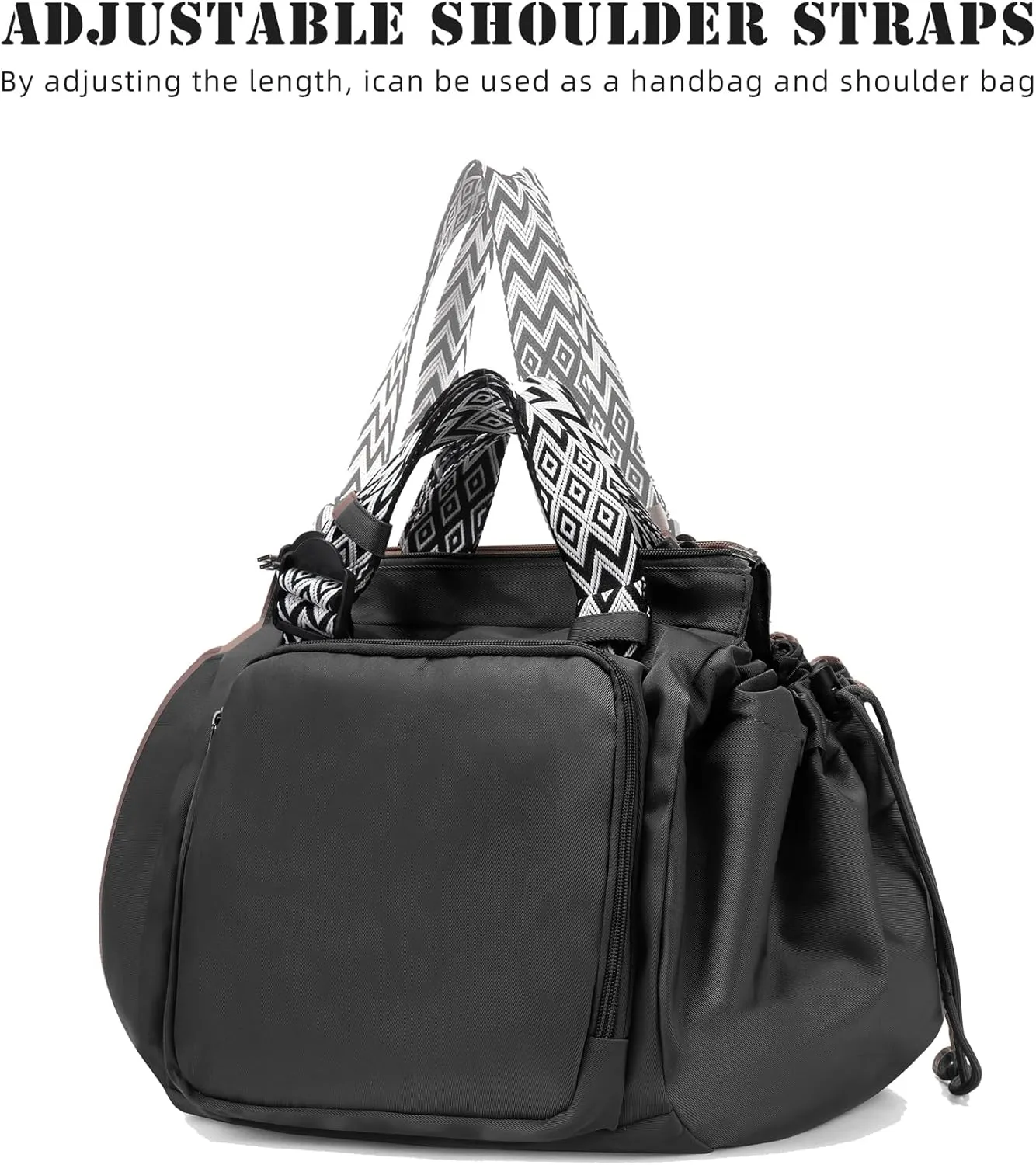 Large Capacity Portable Backpack Tote Bag For Car Travel, Lightweight Foldable Nylon Shopping Bag with 15 Pockets