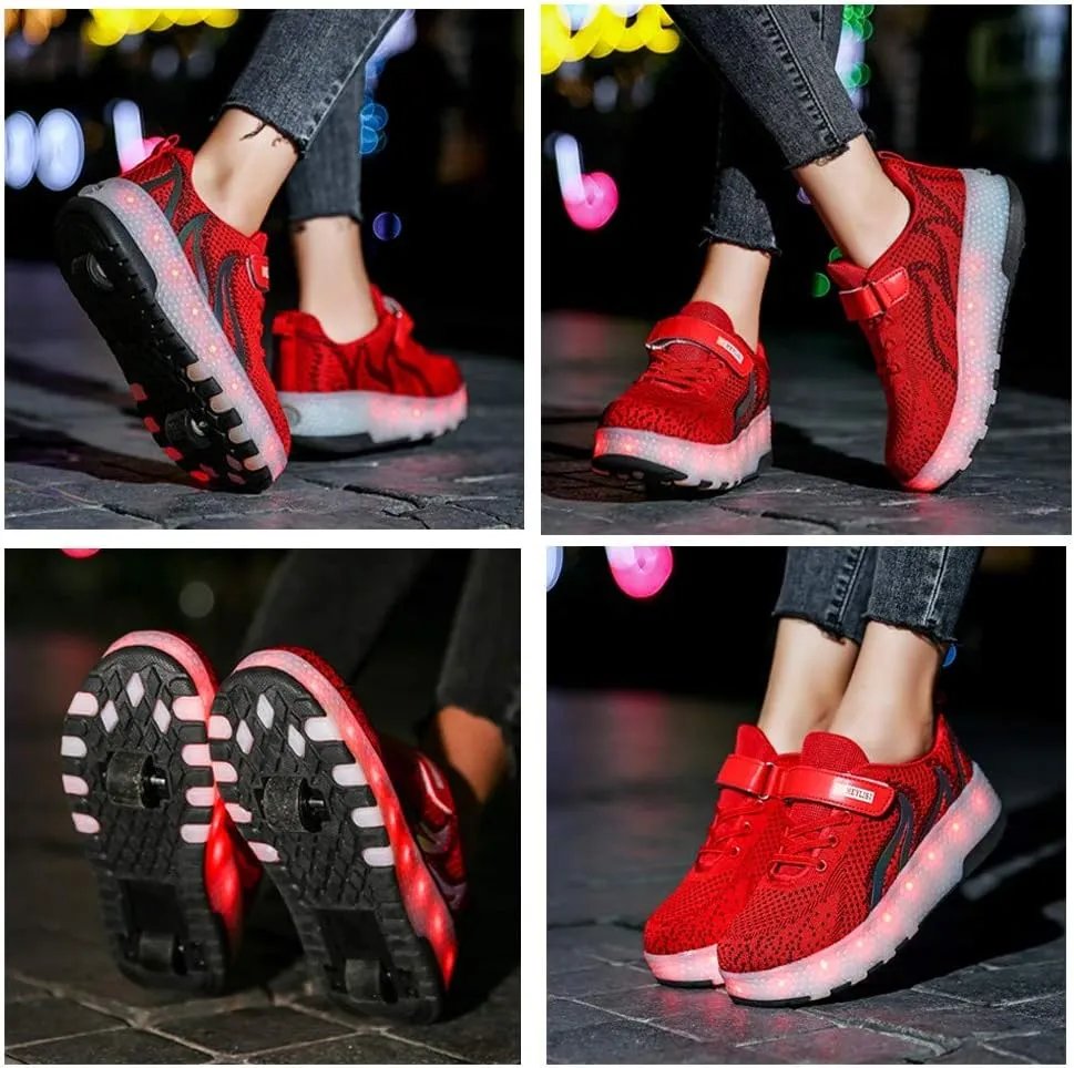 Led Light Roller Skate Sneakers with Wheels Girls Boys Shoes USB Rechargeable Dual Wheel Blinking Skate Sneaker Shoes The Best Gift for KidsRed-USA 5.5