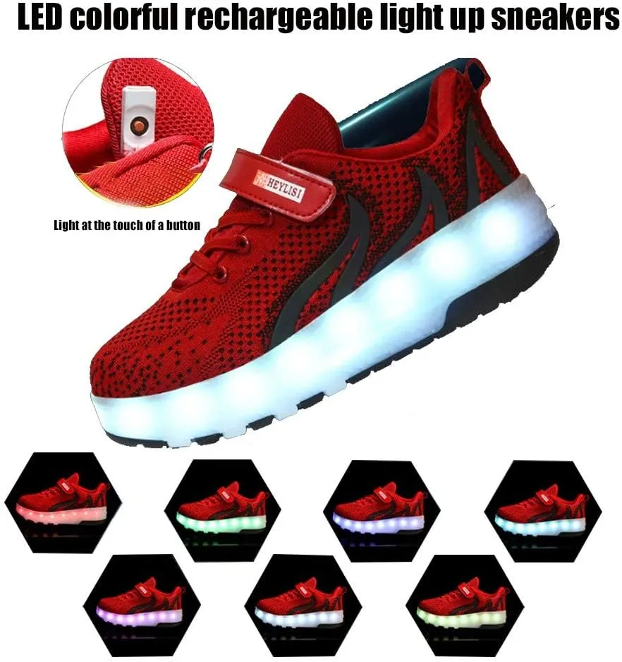 Led Light Roller Skate Sneakers with Wheels Girls Boys Shoes USB Rechargeable Dual Wheel Blinking Skate Sneaker Shoes The Best Gift for KidsRed-USA 5.5