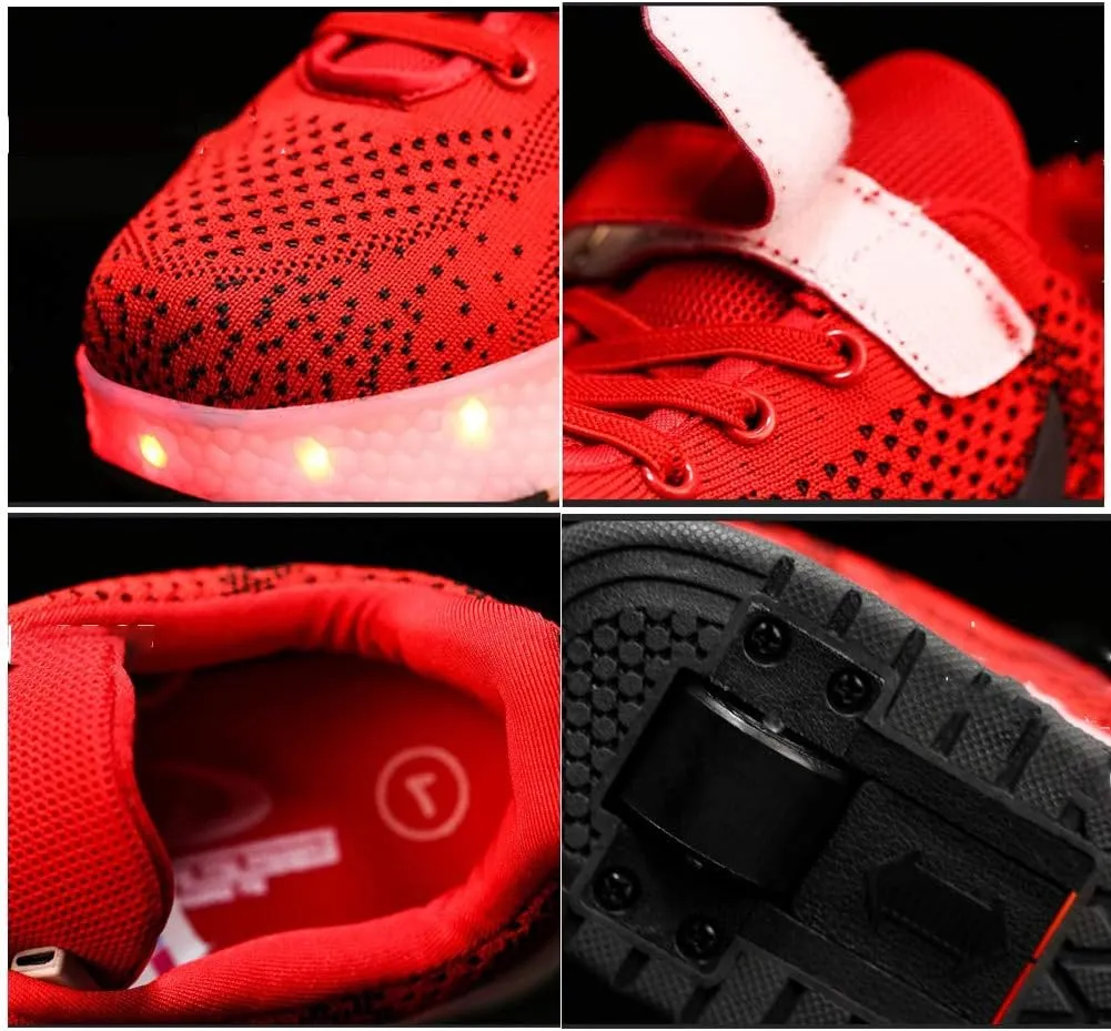 Led Light Roller Skate Sneakers with Wheels Girls Boys Shoes USB Rechargeable Dual Wheel Blinking Skate Sneaker Shoes The Best Gift for KidsRed-USA 5.5