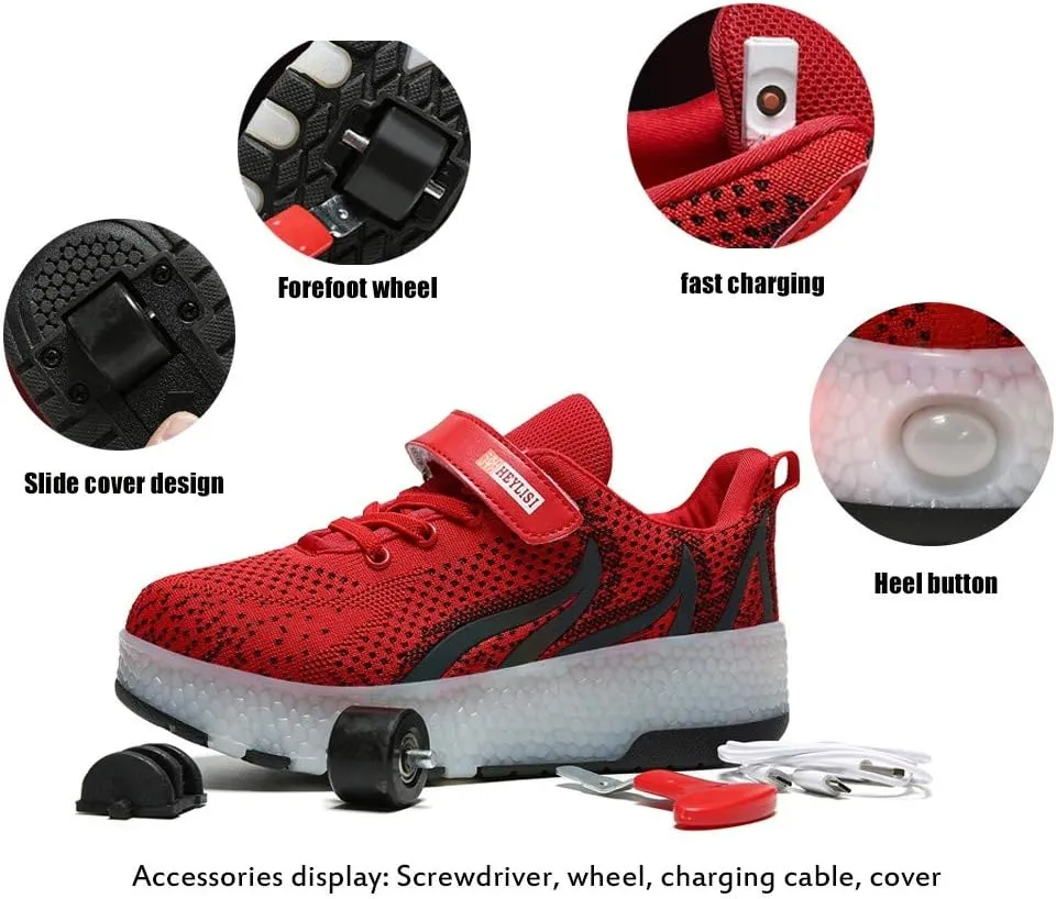 Led Light Roller Skate Sneakers with Wheels Girls Boys Shoes USB Rechargeable Dual Wheel Blinking Skate Sneaker Shoes The Best Gift for KidsRed-USA 5.5