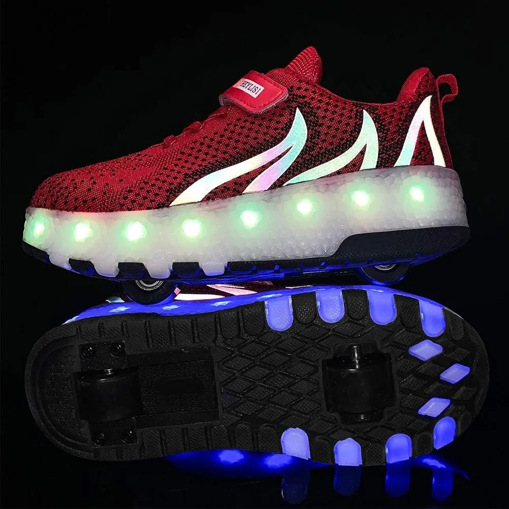 Led Light Roller Skate Sneakers with Wheels Girls Boys Shoes USB Rechargeable Dual Wheel Blinking Skate Sneaker Shoes The Best Gift for KidsRed-USA 5.5