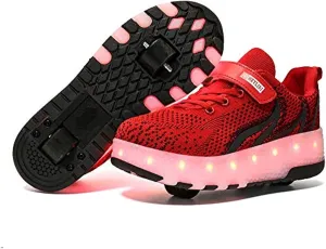 Led Light Roller Skate Sneakers with Wheels Girls Boys Shoes USB Rechargeable Dual Wheel Blinking Skate Sneaker Shoes The Best Gift for KidsRed-USA 5.5