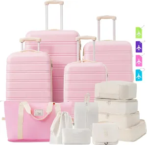 Light Pink Hardshell Luggage Set, 4-Piece Expandable Spinner Suitcases, Lightweight ABS Materials, 16"-28" Sizes