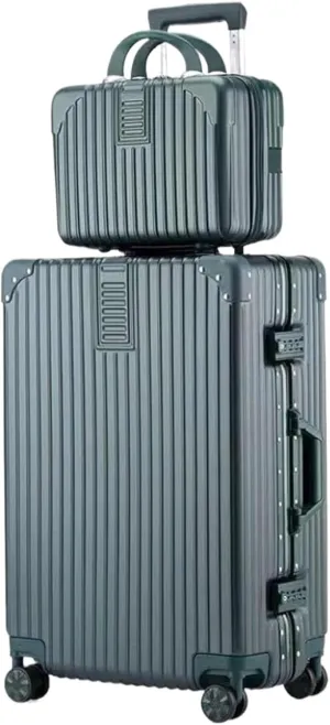 Light Suitcase 2 Piece Luggage Sets With Spinner Wheels Password Lock Hardside 14in Cosmetic Case Wheeled Luggage (Color : Green, Size : 24in)