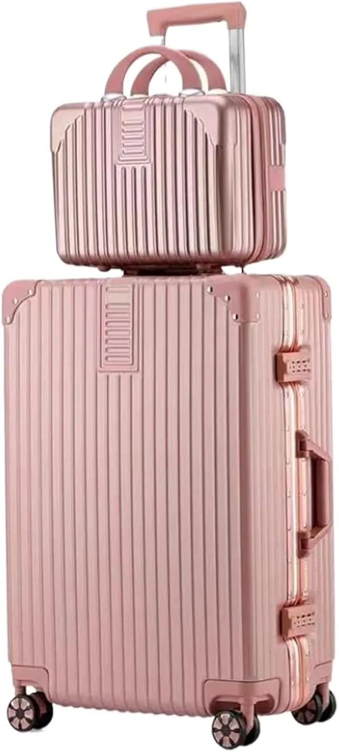Light Suitcase 2 Piece Luggage Sets With Spinner Wheels Password Lock Hardside 14in Cosmetic Case Wheeled Luggage (Color : Pink, Size : 24in)