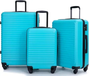 Lightweight 3-Piece Luggage Set with Spinner Wheels and Hooks, Durable ABS, Turquoise