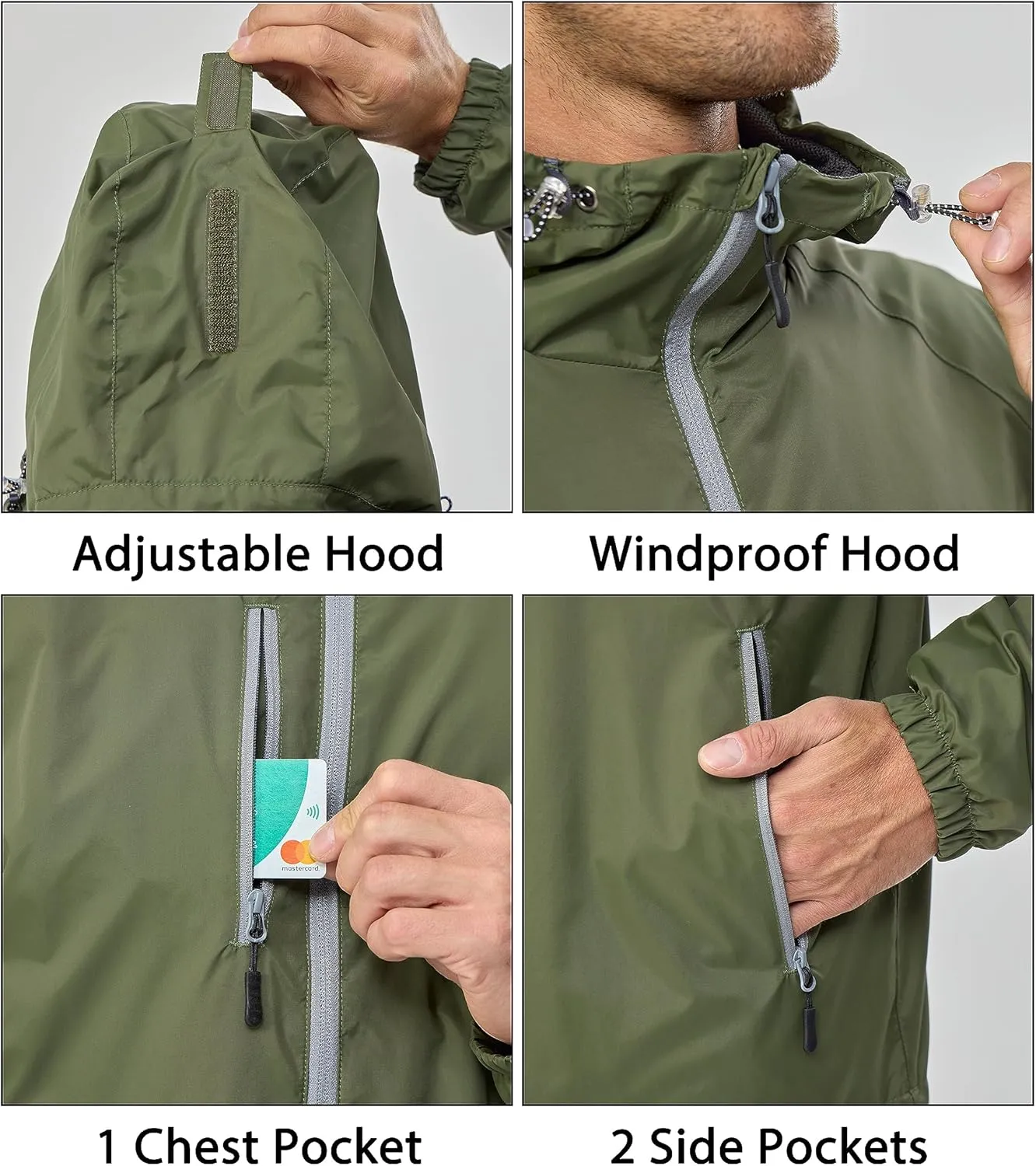 Little Donkey Andy Mens Lightweight Windbreaker Jacket Breathable Windproof Hooded Wind Coat Hiking Running Golf Travel