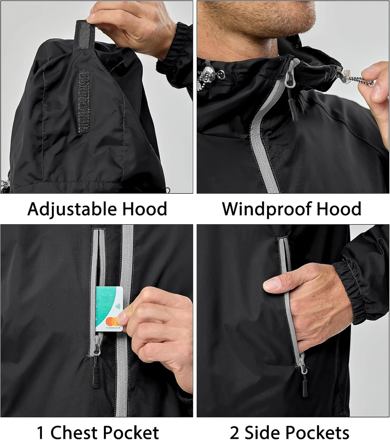 Little Donkey Andy Mens Lightweight Windbreaker Jacket Breathable Windproof Hooded Wind Coat Hiking Running Golf Travel