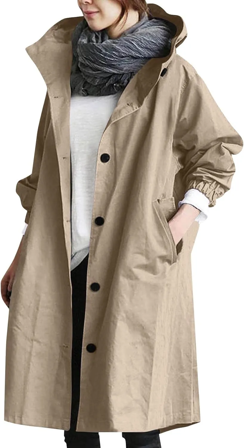 Long Rain Jacket Women Lightweight Waterproof Rain Coats Windbreaker Outdoor Hooded Trench Coat Raincoat with Pockets
