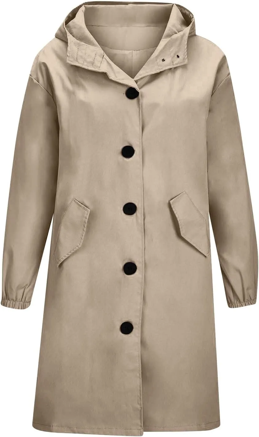 Long Rain Jacket Women Lightweight Waterproof Rain Coats Windbreaker Outdoor Hooded Trench Coat Raincoat with Pockets