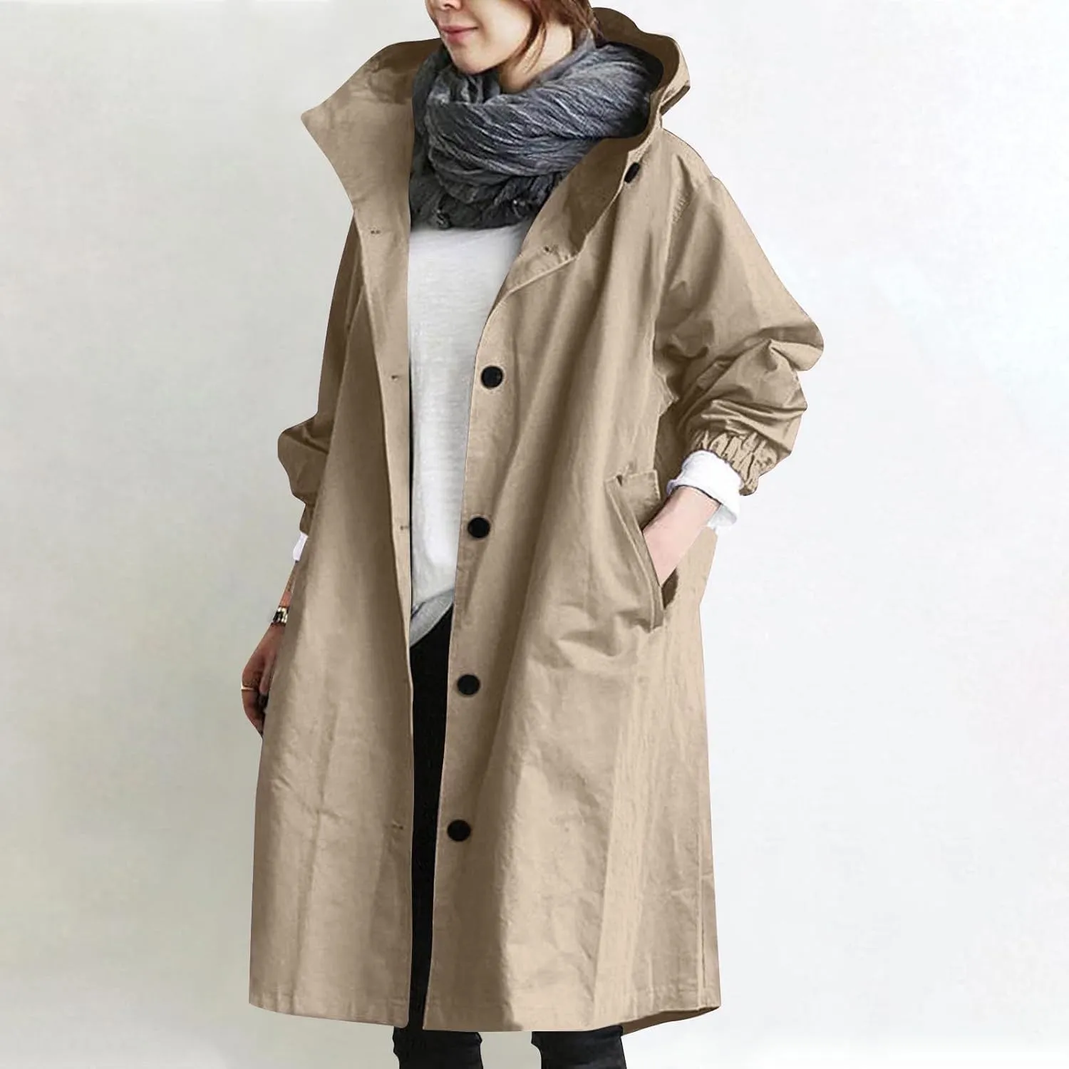 Long Rain Jacket Women Lightweight Waterproof Rain Coats Windbreaker Outdoor Hooded Trench Coat Raincoat with Pockets