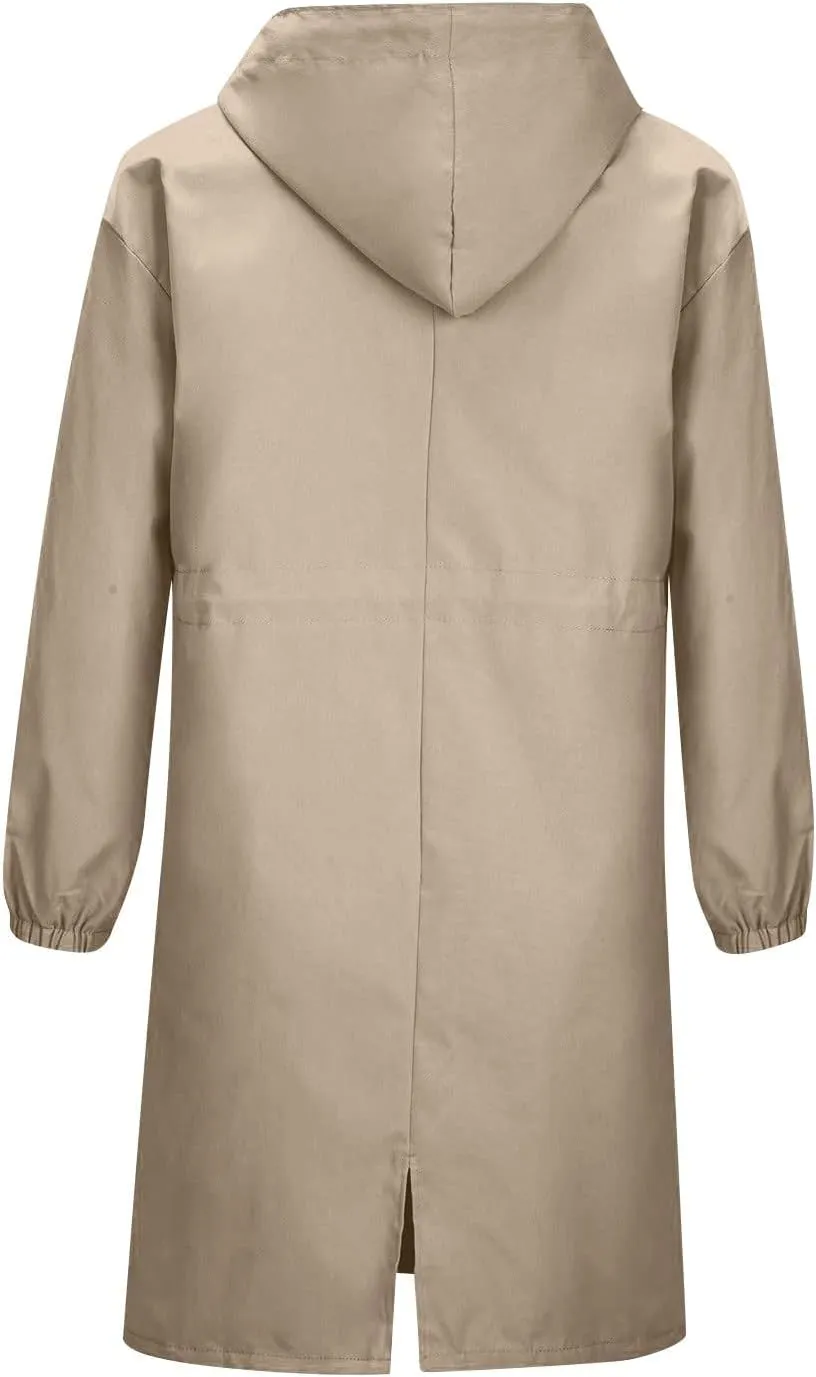 Long Rain Jacket Women Lightweight Waterproof Rain Coats Windbreaker Outdoor Hooded Trench Coat Raincoat with Pockets